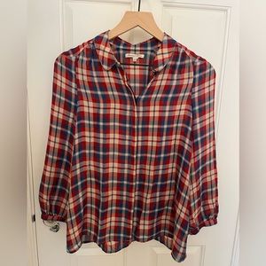 Broadway & Broome Women’s Pullover Button Up Flowy Plaid Blouse - Women’s Small